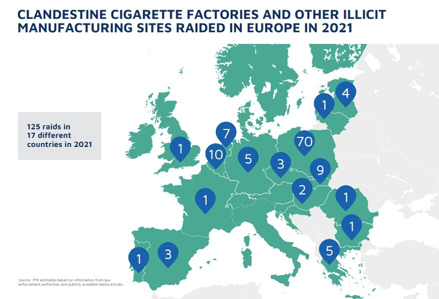 Cigarette factory raids map