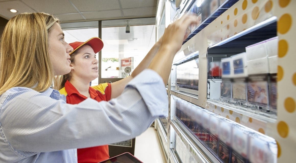 tradesperson-showing-products