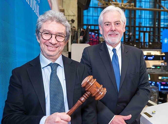 NYSE closing bell_Jacek Olczak Andre Calantzopoulous