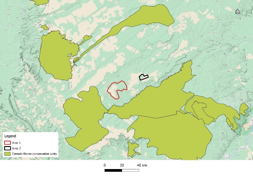 Map showing the current Area 1 in red alongside the planned expansion Area 2